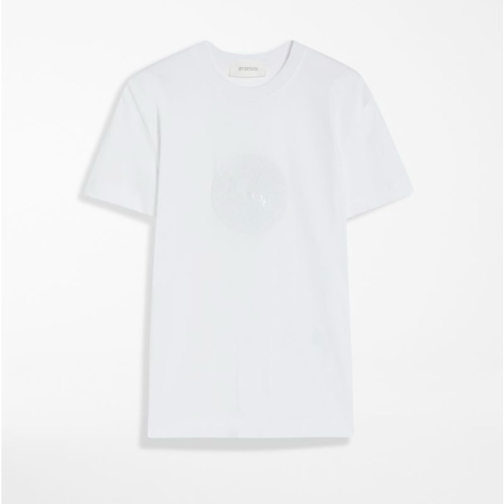 Sportmax- Sequin t-shirt with a crystal on the right side of the shirt.